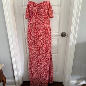 JS COLLECTIONS Red/Pink Embroidered Mesh Cold Shoulder Maxi Dress Size 6